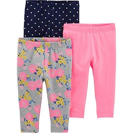 Simple Joys by Carter's Girls' 3-Pack Leggings, Grey Floral/Navy Dots/Pink Infant, 12 Months