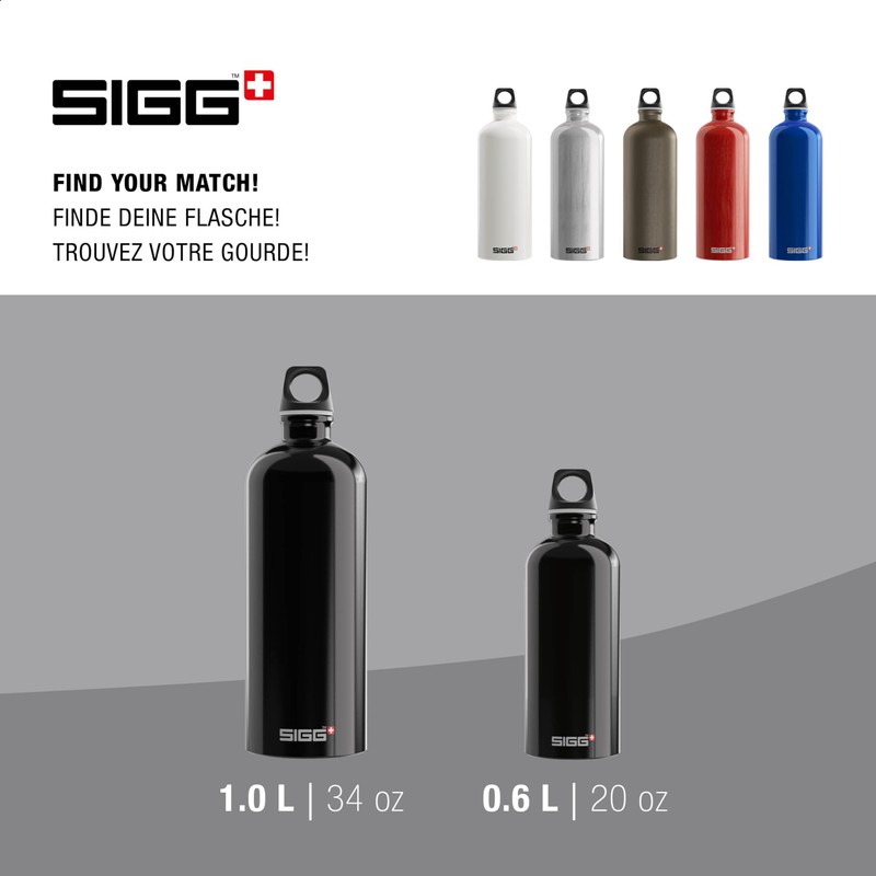 SIGG Traveller Black Water Bottle (1 L), Pollutant-Free and Leak-Proof