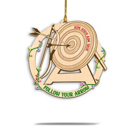Archery Christmas Wooden Ornament, Archer Hanging Ornament for Tree, Archery Bow, Arrow & Target Ornaments, Sport Xmas Home Decoration, Keepsake Gift for Archer Men Women, Aim High Aim True