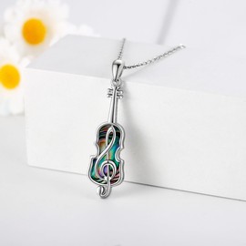 YAFEINI Violin Necklace S925 Sterling Silver Music Note Pendant Necklace Violin Jewelry Gifts for Women Men Music Lovers