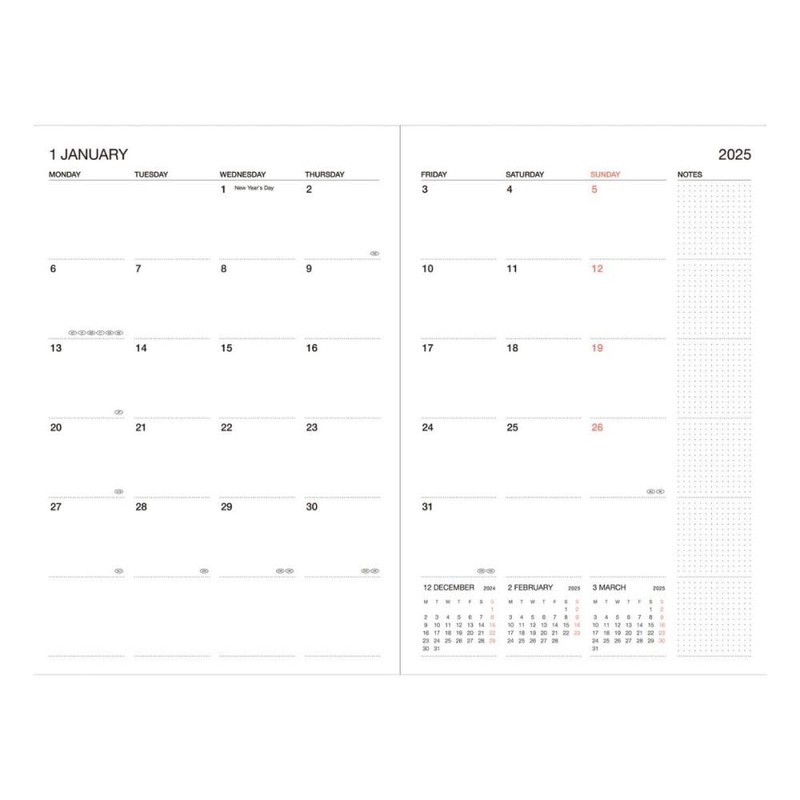 MARK'S 2024/2025 Pocket Diary A5 Vertical, Flower Pattern // Navy: