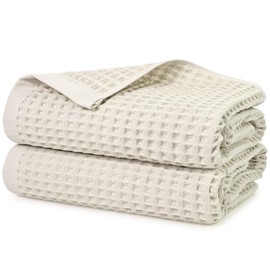 Waffle Bath Towels Set of 2 (Mist White) – Cotton, Quick Dry, Low Lint