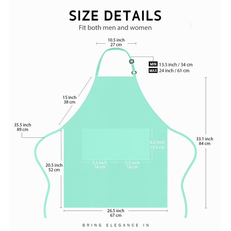 Syntus 2 Pack Adjustable Bib Apron Waterdrop Resistant with 2