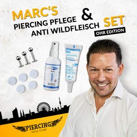 Marc's piercing care and anti-wild meat set for inflamed piercings and against wild meat with PRONTOLIND and titanium jewellery., Titanium