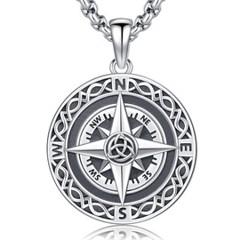 DRINSPER Compass Necklace for Women 925 Sterling Silver Celtic Knot Compass Pendant Necklace Jewelry Friendship Talisman Travel Necklace Christmas Graduation Birthday Gifts for Men Her Him