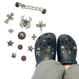 OHYER Pack of 12 Shoe Decoration Accessories for Shoes, DIY PVC Shoe Charms, Durable Shoe Badges, Pins, Shoe Charms, Clog Decor, Shoe Jewellery, Charm Set, Reusable, Punk Style, silver