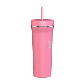 Takeya Straw Tumbler - For Coffee, Water & More - Durable with Built-In Silicone Coaster - Double Stainless Steel Insulation for Beverages - 32 oz, Pink Mimosa