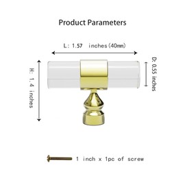 TAOEIFUOR Kitchen Cabinet Door Handles for Cupboard Wardrobe Closet Dress Drawer Pulls (T-Bar Acrylic-10PACK, Clear+Gold, Single Hole:1.57" T-bar)