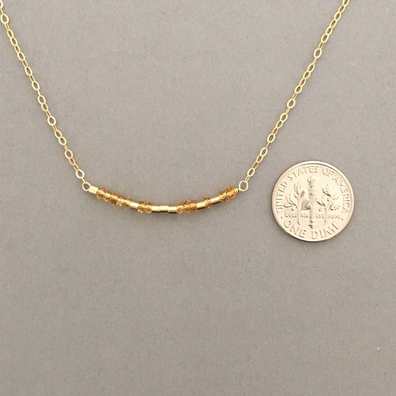 Custom CITRINE Stone Small Bar Gold Fill Morse Code Necklace
