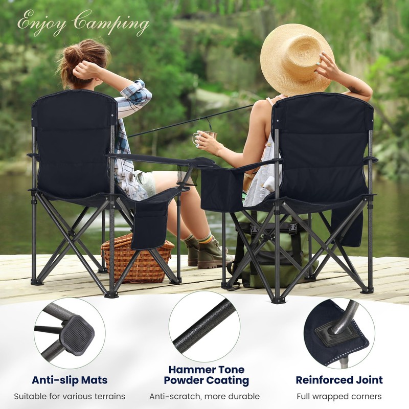 HIGH POINT SPORTS Camping Folding Chair, Heavy Duty Oversized Portable