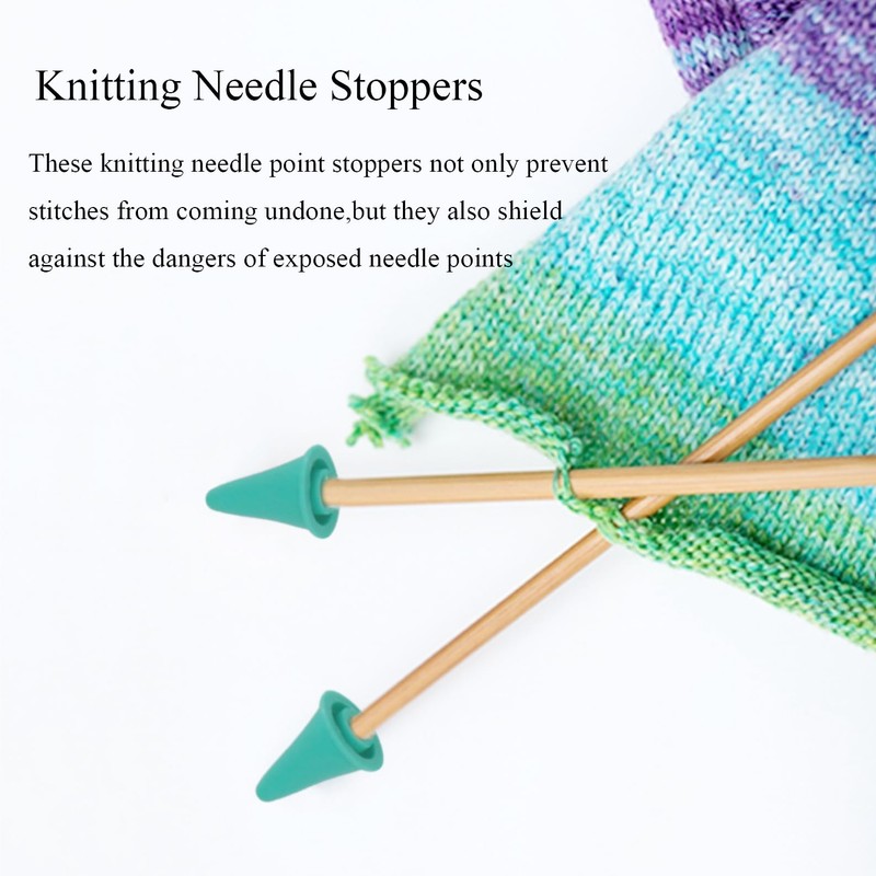 8pcs Knitting Needle Stoppers, Green Large Silicone Knitting Needle Point