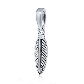 Feather Pendant Charm 925 Sterling Silver Beads Fit European Bracelet