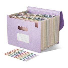 EcoStash Accordion File Organiser, 12 Pockets Wheat Straw Expanding File Folders, Monthly Filling Document Organiser, BPA Free, Return to Nature, Healthy Living, A4/Letter Size - Lavender Purple