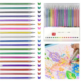 EMAGEREN Pack of 18 Glitter Gel Pens, 1.0 mm Glitter Pens Gel Pen Set with Glitter Metallic Gel Pen Glitter Retractable Ballpoint Pen Gel Pen Set for Children Adults (18 Colours)