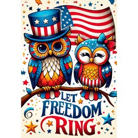 America Forever 4th of July Owl Patriotic Garden Flag, 12.5x18 inch Double Sided, USA Stars and Stripes Owls, Let Freedom Ring, Fourth Independence Day Yard Outdoor Small Home Decor