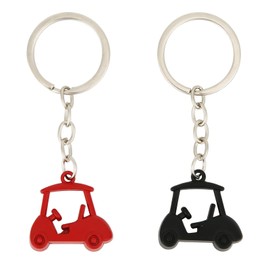 2pcs Golf Cart Keychains, Stylish Zinc Alloy Key Ring Golf Themed Key Holder Perfect Souvenir for Players and Fans (Black, Red)