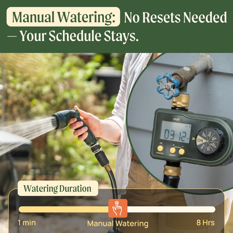 Vego Sprinkler Hose Timer, 1-Zone with Brass Inlet & Outlet,