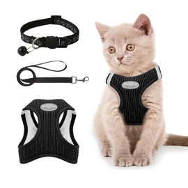 Muecleao Cat Harness, Adjustable Cat Harness with Lead for Cats, Soft Harness Cat Collar, Cat Harness, Escape Proof, Adjustable Cat Vest for Cats (Black, XS)