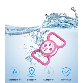 AmxminaID Waterproof Airtag Holder for Dog Collar, Airtag Tracker Protective Case, Airtag Holder for Dog Collar, Silicone Soft Lightweight airtag Holder (Rose, Large)