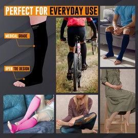 Doc Miller Open Toe Compression Socks for Men and Women, 15-20 mmHg, Calf Recovery, Medical Grade, Black Socks, 3X-Large