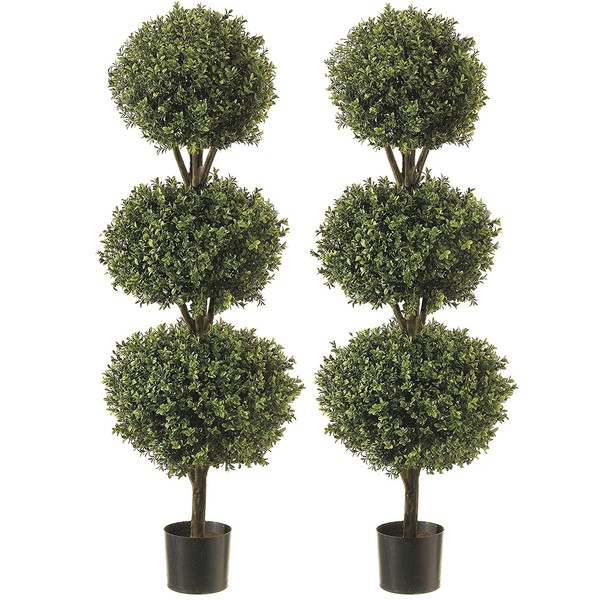 Topiary Trees Artificial Outdoor 2 Pack - 4.6' Artificial Designer Topiary Ball Trees -Faux Topiary Artificial Plant Boxwood -UV Protected Artificial Topiary Ball for Outdoors -Outdoor Topiary
