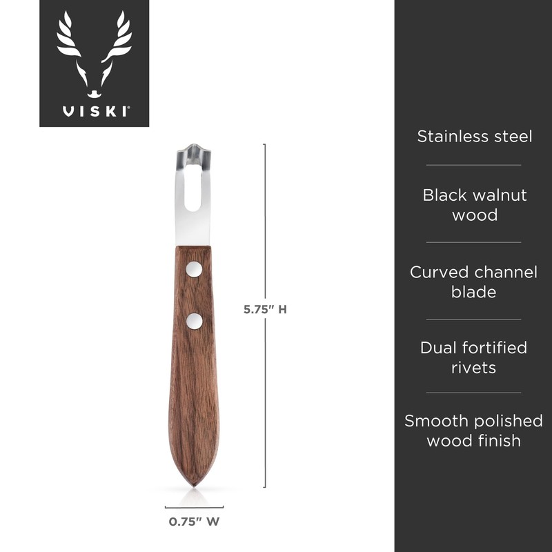 Viski Channel Knife, Citrus Zester and Orange Peeler Tool, Walnut