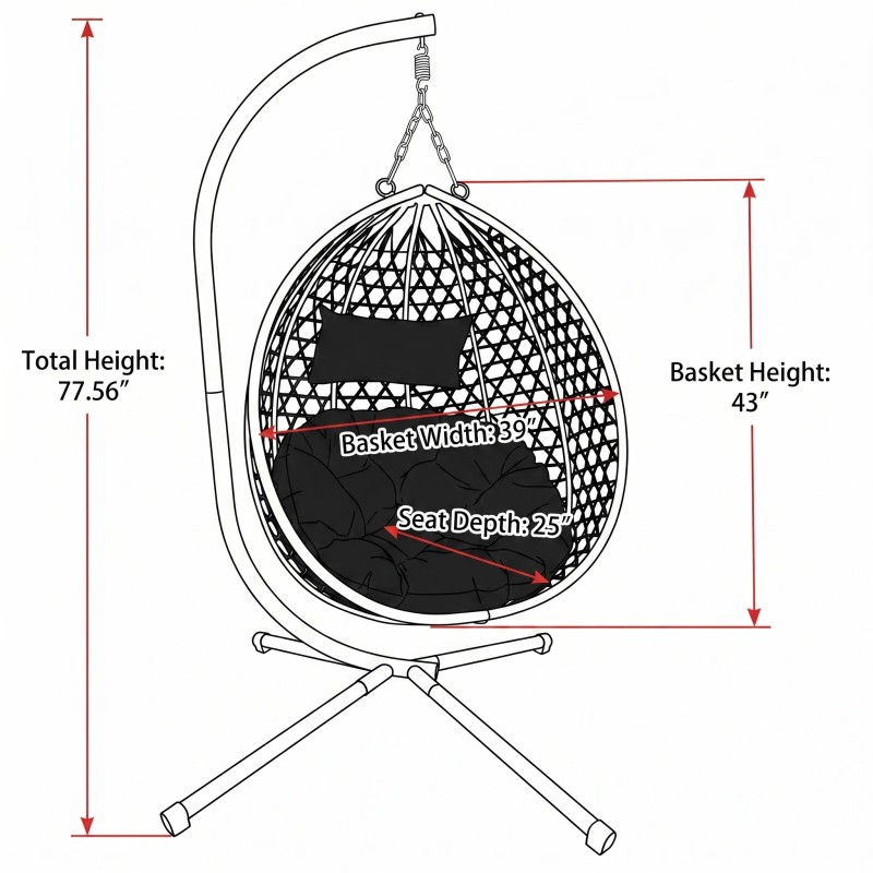 [] HDPE Swing Hanging Egg Chair With Stand & Cushion