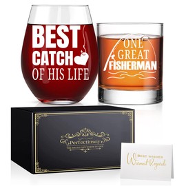 Perfectinsoy One Great Fisherman Best Catch of His Life Wine Glasses Gift Set, Valentine’s Day Wedding Anniversary Engagement Gifts for Her Him Bridal Shower Husband Wife Newlywed Couple SoulMate
