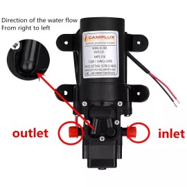 CAMPLUX 12V DC Water Pump 1.6/3.3GPM Diaphragm Self-Priming for Kitchen Bathroom - 1.4 GPM Water Pump