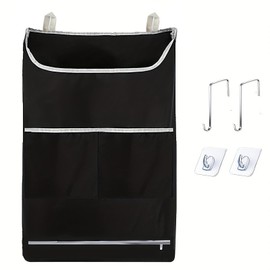 Hshenjhu Laundry Bag for Hanging, Foldable Durable Dirty Laundry Bag with 2 Stainless Steel Hooks and 2 Suction Hooks, Travel Laundry Bag for Bathroom, Bedroom, 78 x 48 cm, Black