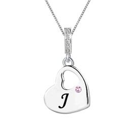 KunBead 18 inch Initial J Letter Pink Heart Alphabet Love Charm Birthday Pendant Necklace for Friend Friendship