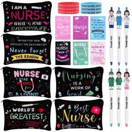 24 Pcs Nurse Appreciation Gifts Set 6 Nurse Makeup Cosmetic Bag 6 Nurses Week Notebooks 6 Doctor Nurse Ballpoint Pens 6 Nurse Rubber Bracelet Thank You Gift for Nursing Assistants Students School