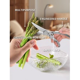 Zuacs Enhanced Heavy-Duty Stainless Steel Kitchen Shears - Versatile & Ultra-Sharp Poultry Shears for Meat,Fish and Vegetables,Featuring Anti-Slip Handles and Safety Lock,Dishwasher Safe