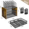 4-Tier Mesh Desk Organizer, Wooden Desk File Organizer with 5