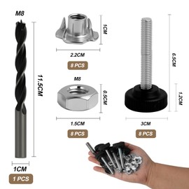 Anrbb 8 Stück Stellfüße M8 x 50 mm mit Gummifüßen Schraubbar, Höhenverstellbare Füße für Möbelbeine, Verstellbare Möbelfüße M8, Gummipuffer M8 mit Muttern, Schrankfüße Verstellbar, Inkl. Bohrer