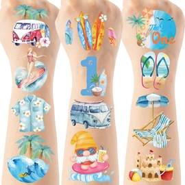 The Big One Temporary Tattoos for Kids - 200+ Fake Tattoo for 1st Birthday Party Decorations, Summer Seaside Beach Favors Supplies for Boys Girls(8 Sheets)