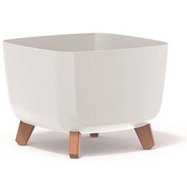 Prosperplast Gracia Square Flower Pot with Removable Legs Including Insert for Indoor and Outdoor Use Planter Square Plastic UV-Resistant 29 x 29 x 22 cm (White)