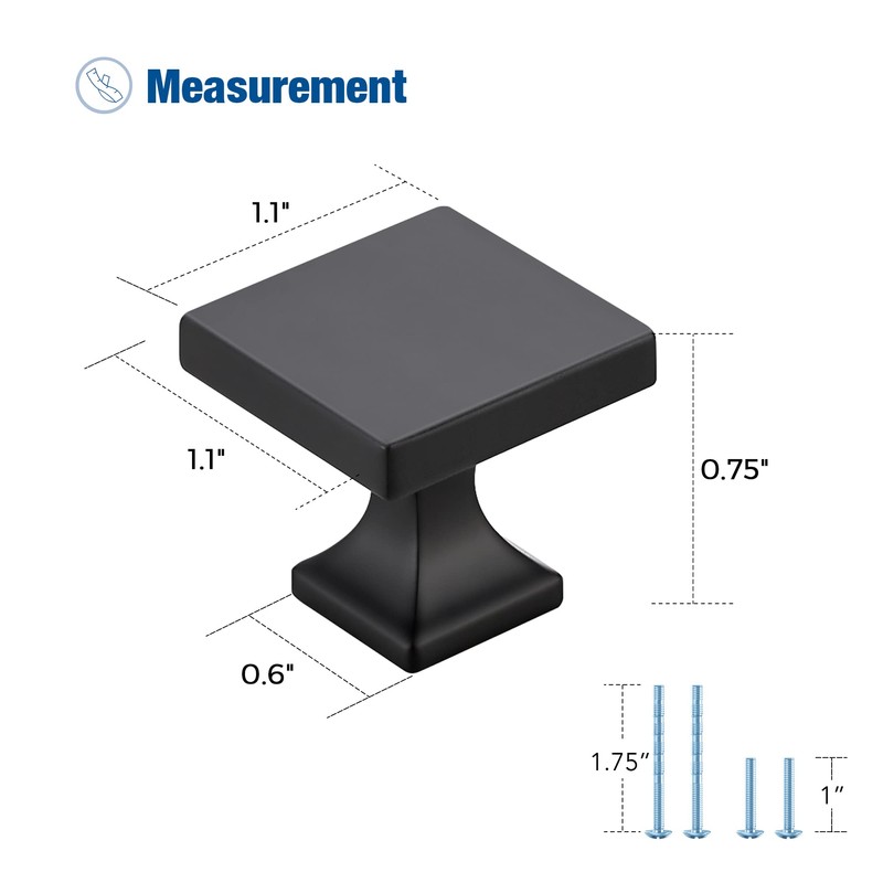 Cabinet Knobs Matte Black Square Knobs for Cabinets and Drawers