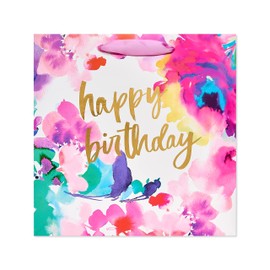 Papyrus 11.4" Large Birthday Gift Bag, Floral Watercolor (1 Bag)