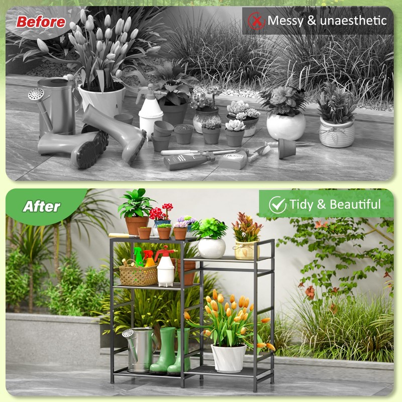 ThreeHio ThreeHio Potting Bench Table, Outdoor Plant Stand Table with