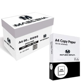 MAECENA 5 Reams of 2500 A4 White Paper Sheets - 80gsm Bright White Paper - Office Printer, Copier Paper - Multifunction Laser Inkjet Paper - Stronger, Sharper & Acid Free A4 Paper Reams