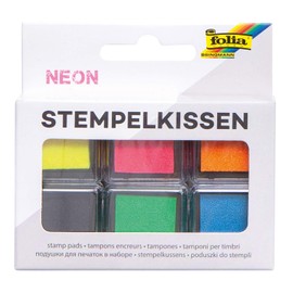 folia 30182 – Neon Ink Pad Set, 6 Ink Pads, in Various Colours, Ideal for Decorating Cards and Other Crafts