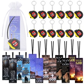 Tellegloww 24Pcs Man of God Gifts Mini Measuring Tape Keychain Religious Bookmark Set Christmas Employee Coworkers Men Gifts Adult Christian Party Favors Measuring Keychain for Men Dad