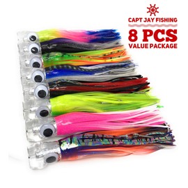 Capt Jay Fishing trolling Lure (9 inch) 6pcs / 8pcs Package Fishing trolling Lure Offshore Big Game trolling Lure for Marlin Tuna Mahi Wahoo. (6 Mixed Colors, 6 Pcs)