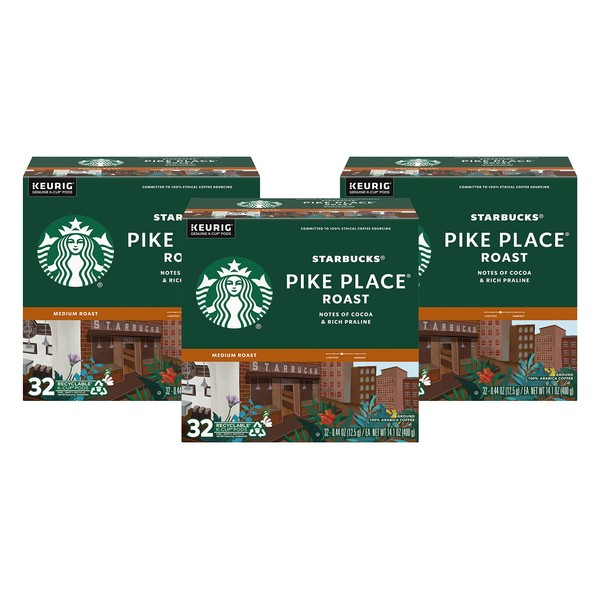 Starbucks Coffee K-Cup Pods for Keurig Brewers, Pike Place Roast, Medium Roast (32 Count (Pack of 4))
