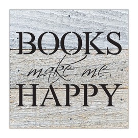 Rustic Reclaimed Wood Sign by Second Hand By Nature - 6" x 6" Handmade Farmhouse Home Decor for Living Room, Dining Table, Kitchen, or Fireplace - Country Family Wall Art (Books Make Me Happy)