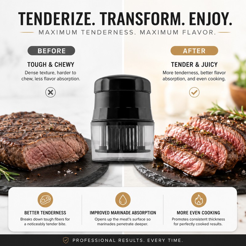 56-Blade Meat Tenderizer for Faster Prep – Stainless Steel Needle