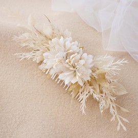PartyforU Bridal Flower Hair Comb for Women, Handmade White Flower Comb for Wedding Floral Hair Accessories for Bride Bridesmaid Bachelorette Party Bridal Shower