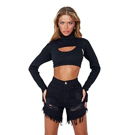 Womens Stone Wash Distressed Frayed Hem Denim Shorts UK Size 6-14 (Black, 10)