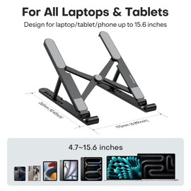 OMOTON Laptop Stand for Desk, Portable Computer Stand for Laptop Adjustable Laptop Riser Folable PC Holder Compatible with All Laptop and Tablet up to 15.6”